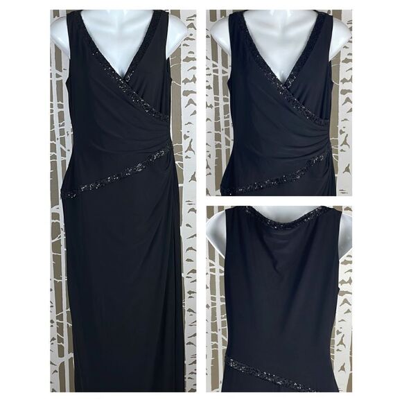 Chaps Evening Black Asymmetrical Sequin Accent Long Evening Gown sz 6 - Picture 1 of 9
